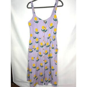 Bobo Choses Womens Medium Organic Cotton Yellow‎ Floral Button Front Midi Dress